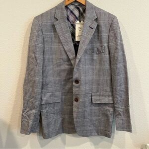 Tom Morris gray and purple plaid golf coat size 40R with elbow patches NWT